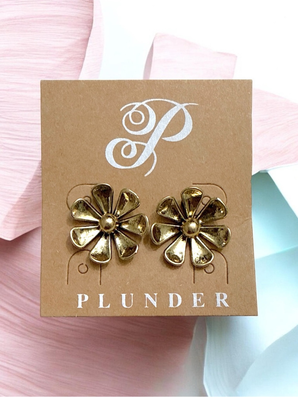 Plunder Shiny Gold Petal Flower Earrings